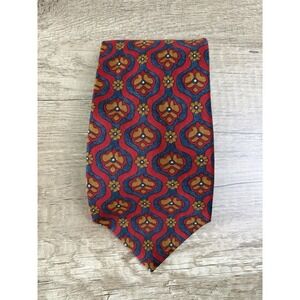 VTG 90s Woodward Hand Made Silk Exotic Floral Tie 60 Red Blue Costa Rica Made
